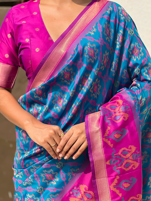 Premium Patola Silk Sarees with Meenakari Ikkat weaves