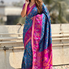 Premium Patola Silk Sarees with Meenakari Ikkat weaves