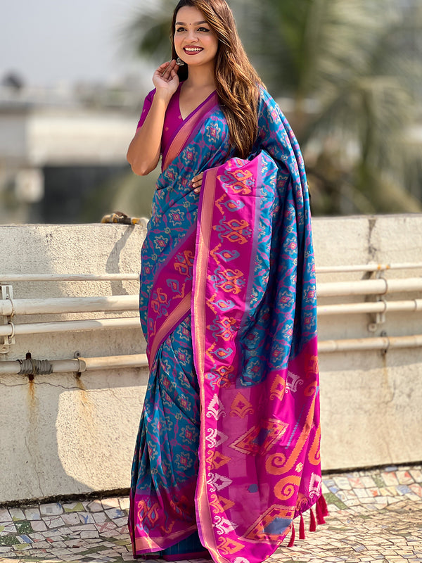 Premium Patola Silk Sarees with Meenakari Ikkat weaves