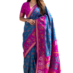 Premium Patola Silk Sarees with Meenakari Ikkat weaves