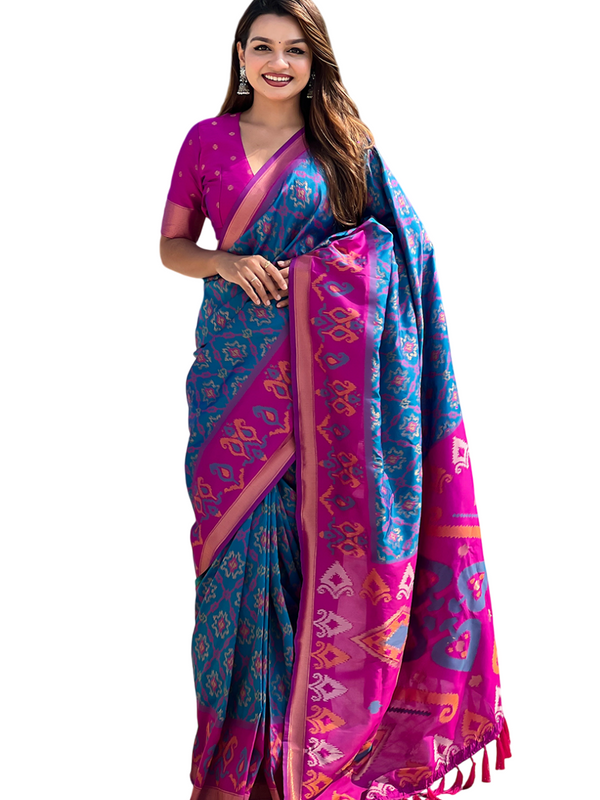 Premium Patola Silk Sarees with Meenakari Ikkat weaves
