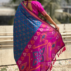 Premium Patola Silk Sarees with Meenakari Ikkat weaves