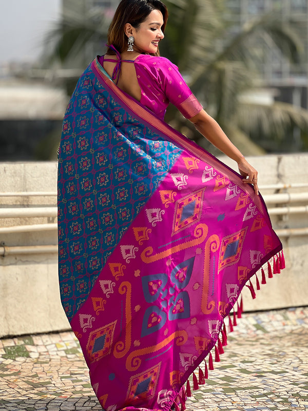 Premium Patola Silk Sarees with Meenakari Ikkat weaves