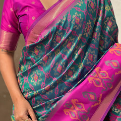 Premium Patola Silk Sarees with Meenakari Ikkat weaves