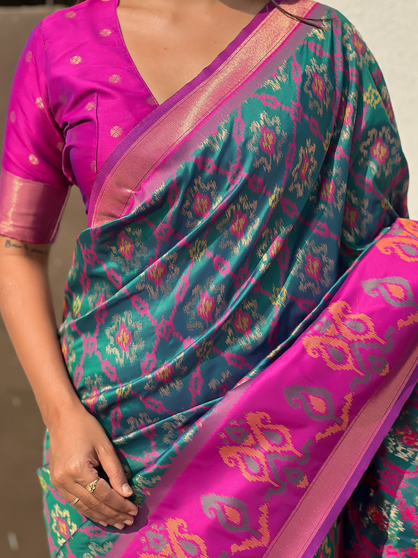 Premium Patola Silk Sarees with Meenakari Ikkat weaves