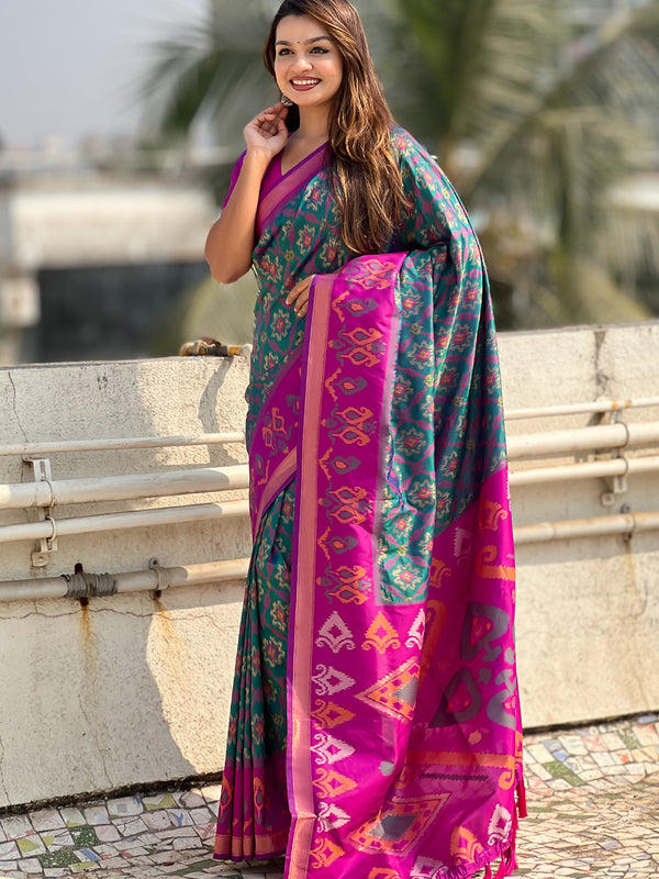 Premium Patola Silk Sarees with Meenakari Ikkat weaves