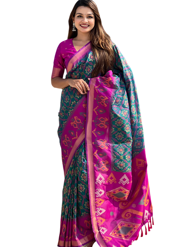 Premium Patola Silk Sarees with Meenakari Ikkat weaves