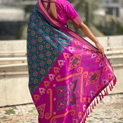 Premium Patola Silk Sarees with Meenakari Ikkat weaves