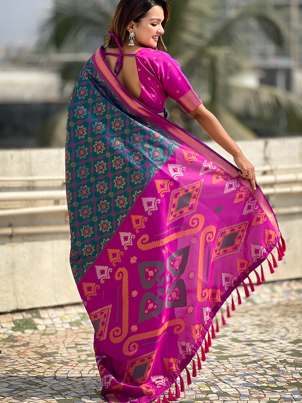 Premium Patola Silk Sarees with Meenakari Ikkat weaves