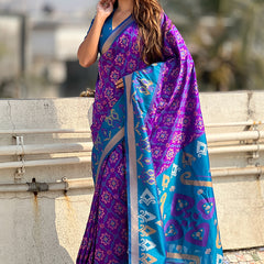 Premium Patola Silk Sarees with Meenakari Ikkat weaves