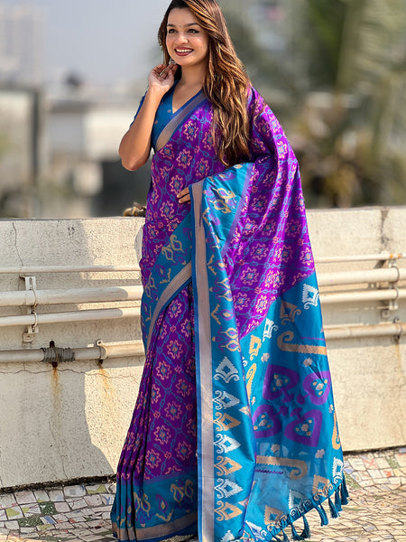 Premium Patola Silk Sarees with Meenakari Ikkat weaves
