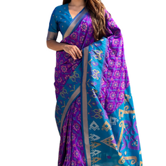 Premium Patola Silk Sarees with Meenakari Ikkat weaves