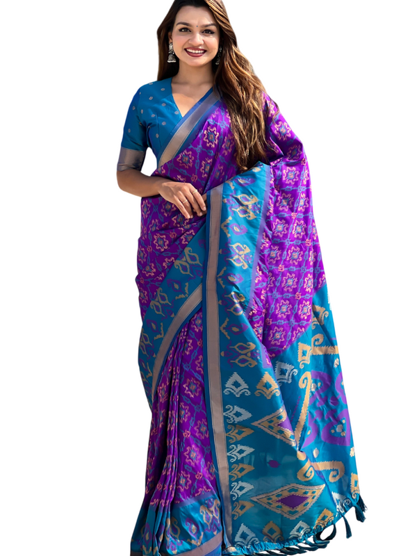 Premium Patola Silk Sarees with Meenakari Ikkat weaves