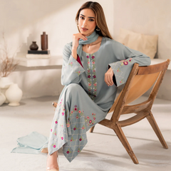 Women's Chanderi Silk Embroidered Kurta Pant Set With Chinnon Dupatta
