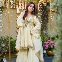 Women's Chinon Embroidered Kurta Pant Dupatta Set with Mirror Work