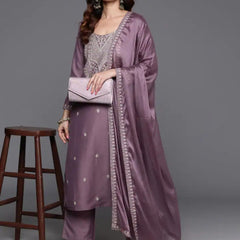 Women’s Viscose Chanderi A-Line Kurta Set With Embroidered Detailing & Chinon Dupatta