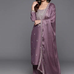 Women’s Viscose Chanderi A-Line Kurta Set With Embroidered Detailing & Chinon Dupatta