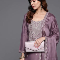 Women’s Viscose Chanderi A-Line Kurta Set With Embroidered Detailing & Chinon Dupatta