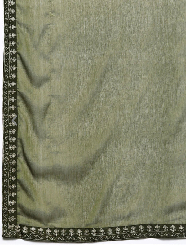 Women’s Viscose Chanderi A-Line Kurta Set With Embroidered Detailing & Chinon Dupatta