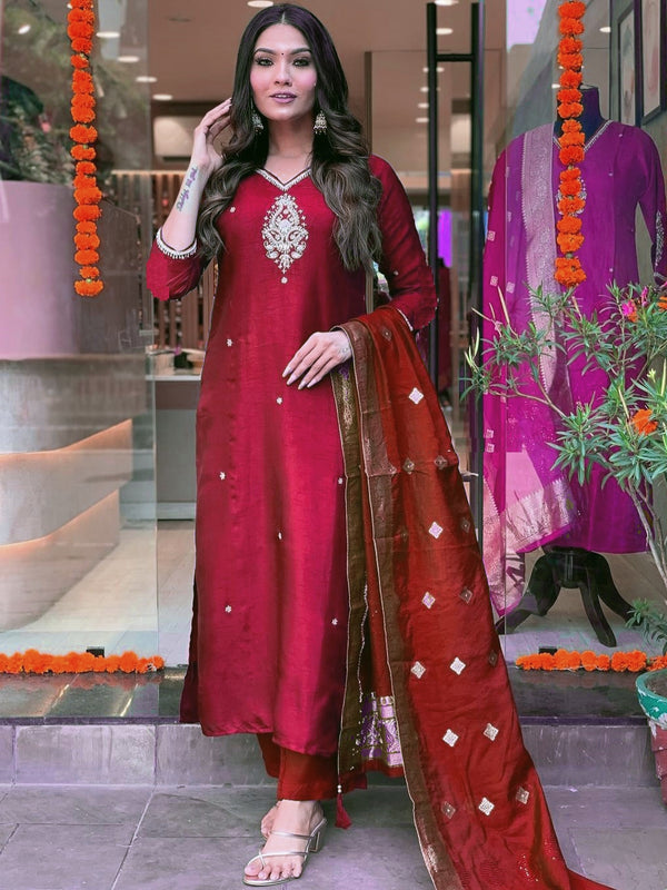 Pure Cotton Kurta Set With Zcard Dupatta