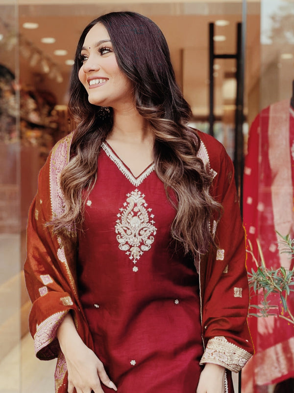 Pure Cotton Kurta Set With Zcard Dupatta