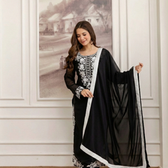 Women's Georgette Embroidered Kurta Pant & Dupatta Set