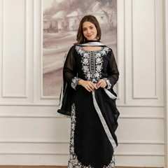Women's Georgette Embroidered Kurta Pant & Dupatta Set