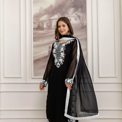 Women's Georgette Embroidered Kurta Pant & Dupatta Set