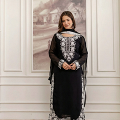 Women's Georgette Embroidered Kurta Pant & Dupatta Set