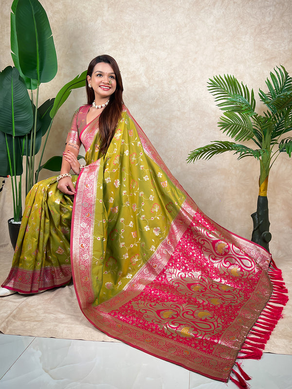 Premium Banarasi Soft Silk Saree With Blouse Piece