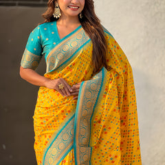 Premium Patola Silk Saree with Meenakari Ikkat Weaves & Blouse Piece