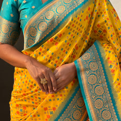 Premium Patola Silk Saree with Meenakari Ikkat Weaves & Blouse Piece