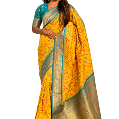 Premium Patola Silk Saree with Meenakari Ikkat Weaves & Blouse Piece