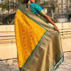 Premium Patola Silk Saree with Meenakari Ikkat Weaves & Blouse Piece
