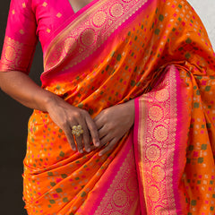 Premium Patola Silk Saree with Meenakari Ikkat Weaves & Blouse Piece