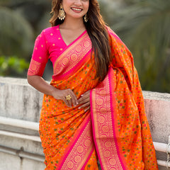 Premium Patola Silk Saree with Meenakari Ikkat Weaves & Blouse Piece