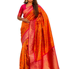 Premium Patola Silk Saree with Meenakari Ikkat Weaves & Blouse Piece