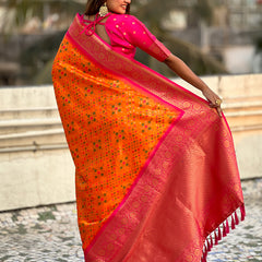 Premium Patola Silk Saree with Meenakari Ikkat Weaves & Blouse Piece
