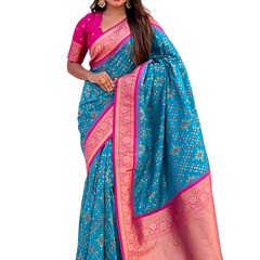 Premium Patola Silk Saree with Meenakari Ikkat Weaves & Blouse Piece