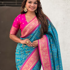 Premium Patola Silk Saree with Meenakari Ikkat Weaves & Blouse Piece