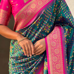 Premium Patola Silk Saree with Meenakari Ikkat Weaves & Blouse Piece