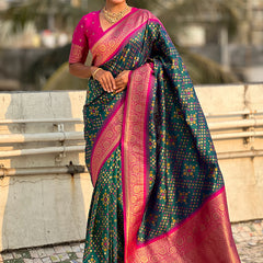 Premium Patola Silk Saree with Meenakari Ikkat Weaves & Blouse Piece