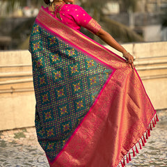 Premium Patola Silk Saree with Meenakari Ikkat Weaves & Blouse Piece