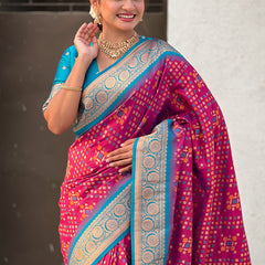 Premium Patola Silk Saree with Meenakari Ikkat Weaves & Blouse Piece