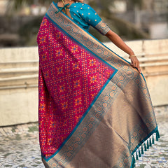 Premium Patola Silk Saree with Meenakari Ikkat Weaves & Blouse Piece