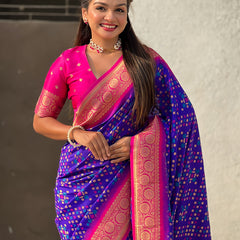 Premium Patola Silk Saree with Meenakari Ikkat Weaves & Blouse Piece