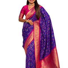 Premium Patola Silk Saree with Meenakari Ikkat Weaves & Blouse Piece