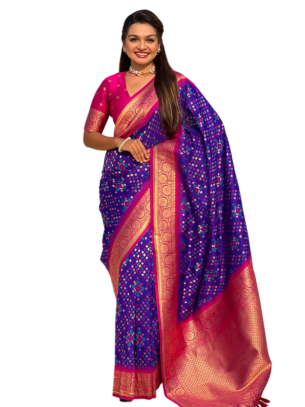 Premium Patola Silk Saree with Meenakari Ikkat Weaves & Blouse Piece