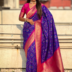 Premium Patola Silk Saree with Meenakari Ikkat Weaves & Blouse Piece