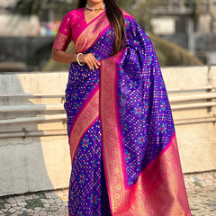 Premium Patola Silk Saree with Meenakari Ikkat Weaves & Blouse Piece